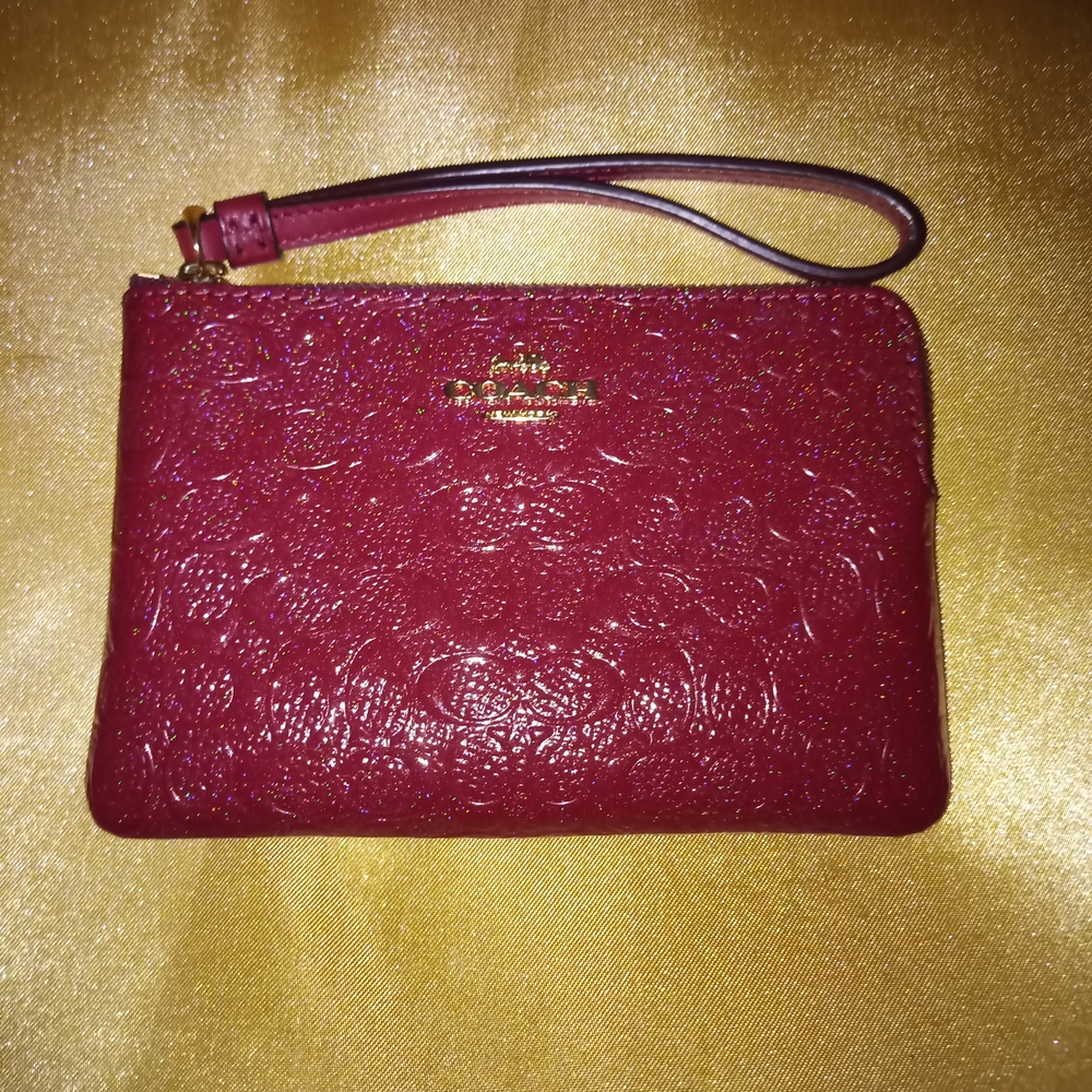 Coach Bright Red Embossed Wristlet NWT